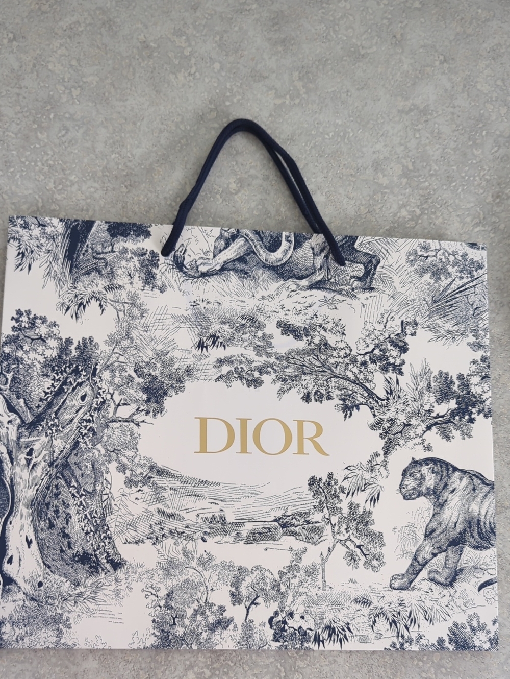 Dior White & Navy Toile Printed Shopping Tote with Gold Logo
